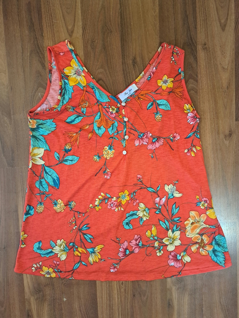 Bright Coral Floral V-Neck Tank Top by Bay-Lyn